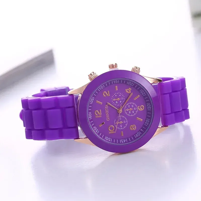Geneva Ladies and Gents Fashion Quartz Wristwatch – Stylish Silicone Band Casual Watch for Students, Unisex Design