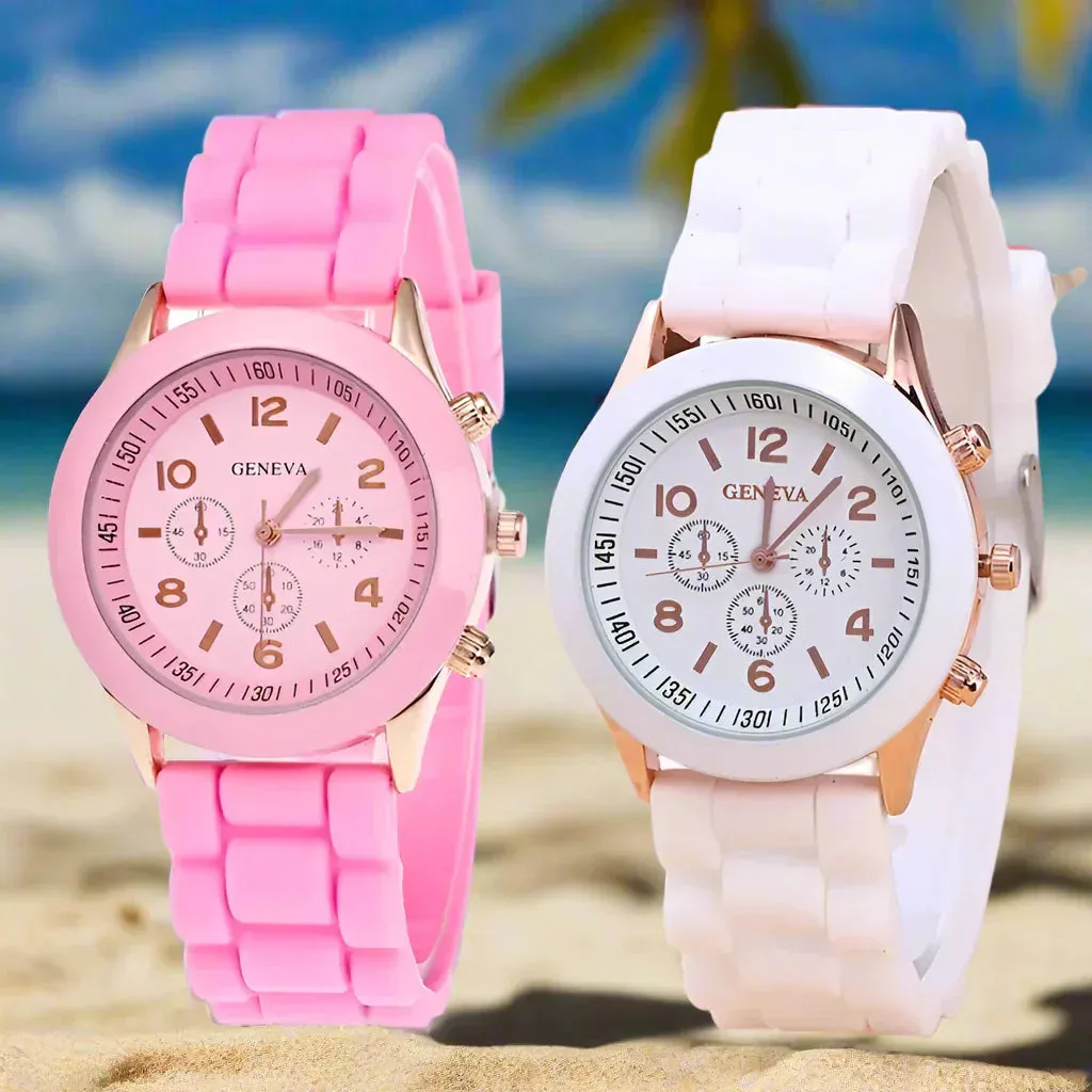 Geneva Ladies and Gents Fashion Quartz Wristwatch – Stylish Silicone Band Casual Watch for Students, Unisex Design