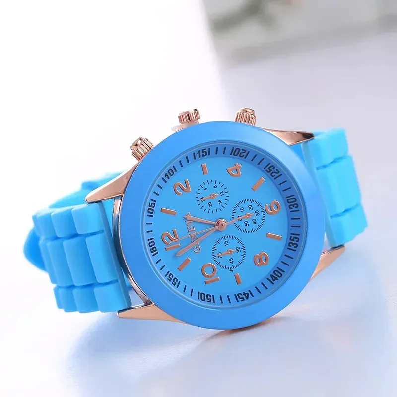 Geneva Ladies and Gents Fashion Quartz Wristwatch – Stylish Silicone Band Casual Watch for Students, Unisex Design