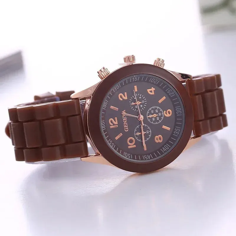 Geneva Ladies and Gents Fashion Quartz Wristwatch – Stylish Silicone Band Casual Watch for Students, Unisex Design