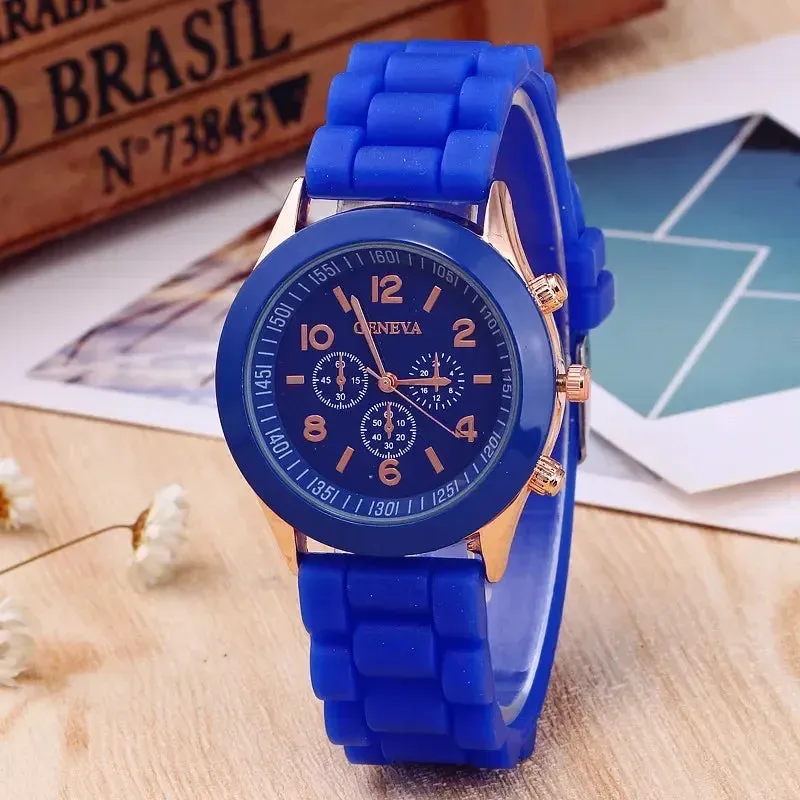 Geneva Ladies and Gents Fashion Quartz Wristwatch – Stylish Silicone Band Casual Watch for Students, Unisex Design