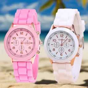 Geneva Ladies and Gents Fashion Quartz Wristwatch – Stylish Silicone Band Casual Watch for Students, Unisex Design