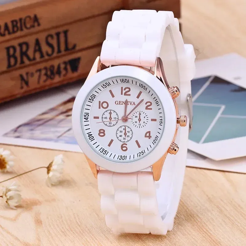 Geneva Ladies and Gents Fashion Quartz Wristwatch – Stylish Silicone Band Casual Watch for Students, Unisex Design