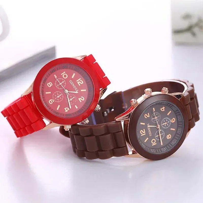 Geneva Ladies and Gents Fashion Quartz Wristwatch – Stylish Silicone Band Casual Watch for Students, Unisex Design