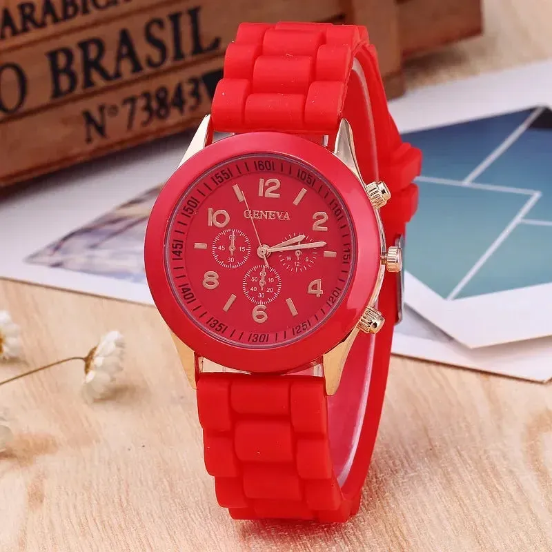 Geneva Ladies and Gents Fashion Quartz Wristwatch – Stylish Silicone Band Casual Watch for Students, Unisex Design