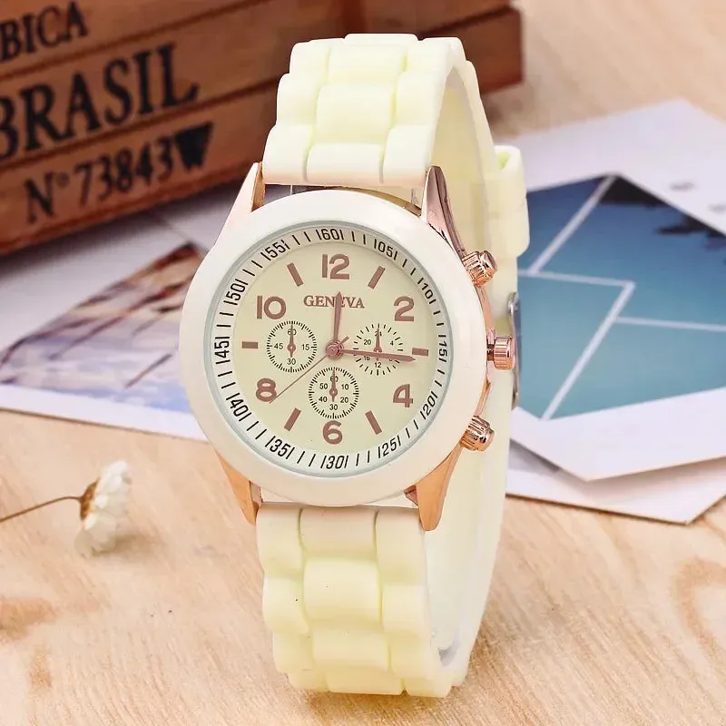 Geneva Ladies and Gents Fashion Quartz Wristwatch – Stylish Silicone Band Casual Watch for Students, Unisex Design