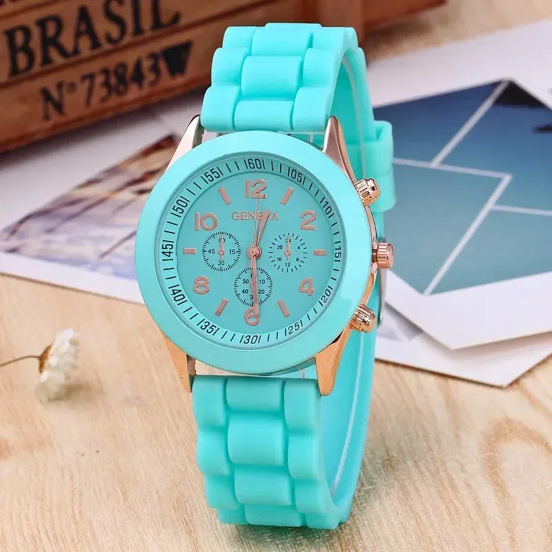 Geneva Ladies and Gents Fashion Quartz Wristwatch – Stylish Silicone Band Casual Watch for Students, Unisex Design