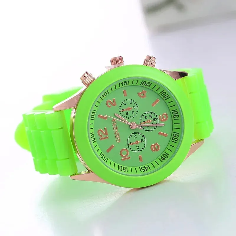 Geneva Ladies and Gents Fashion Quartz Wristwatch – Stylish Silicone Band Casual Watch for Students, Unisex Design
