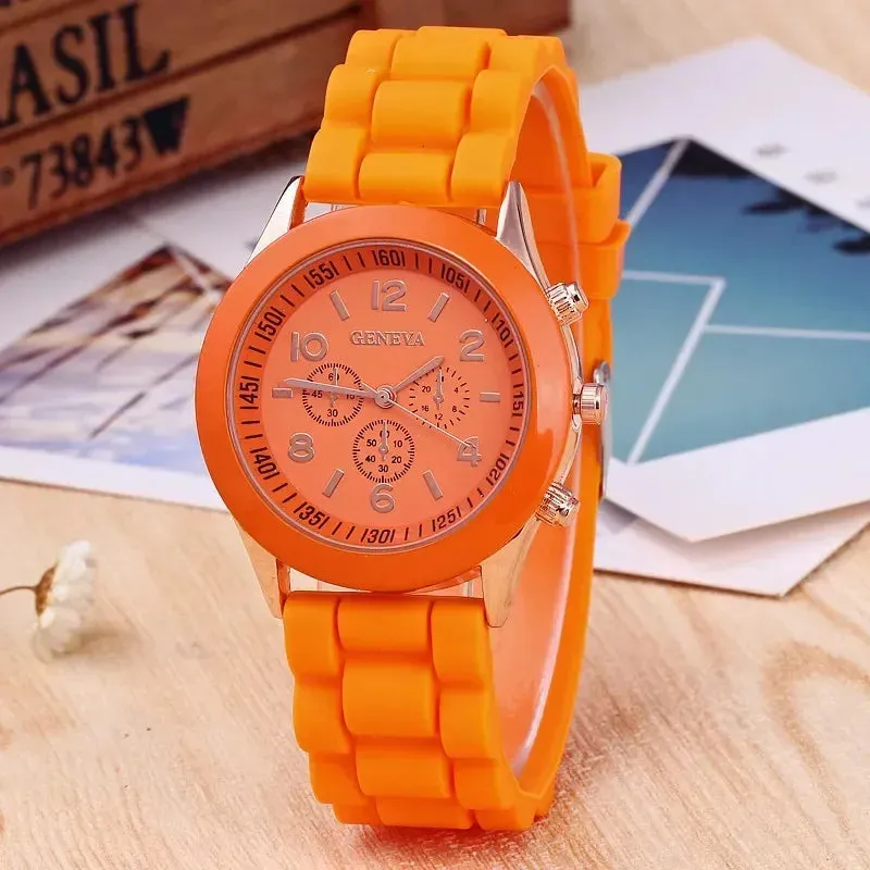 Geneva Ladies and Gents Fashion Quartz Wristwatch – Stylish Silicone Band Casual Watch for Students, Unisex Design