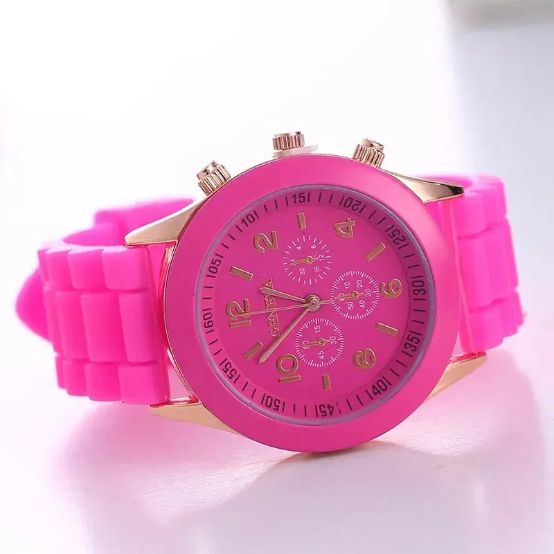 Geneva Ladies and Gents Fashion Quartz Wristwatch – Stylish Silicone Band Casual Watch for Students, Unisex Design
