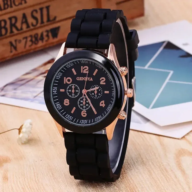 Geneva Ladies and Gents Fashion Quartz Wristwatch – Stylish Silicone Band Casual Watch for Students, Unisex Design