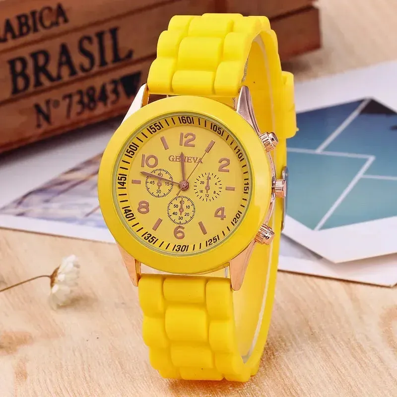 Geneva Ladies and Gents Fashion Quartz Wristwatch – Stylish Silicone Band Casual Watch for Students, Unisex Design