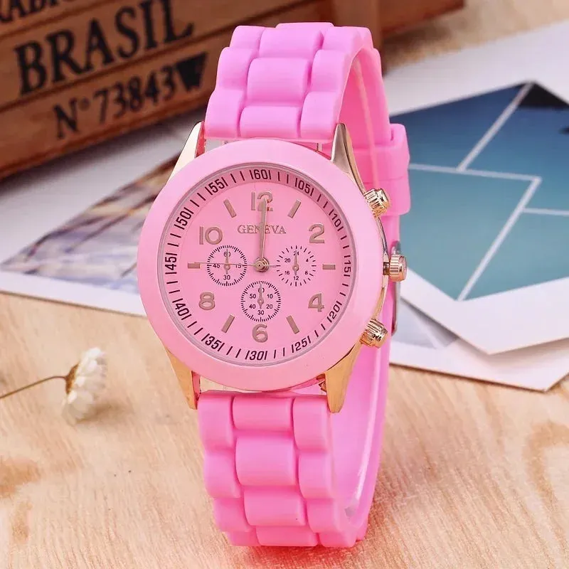Geneva Ladies and Gents Fashion Quartz Wristwatch – Stylish Silicone Band Casual Watch for Students, Unisex Design