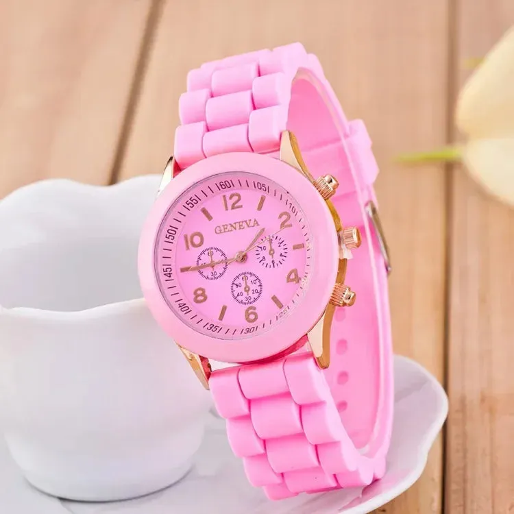 Geneva Ladies and Gents Fashion Quartz Wristwatch – Stylish Silicone Band Casual Watch for Students, Unisex Design