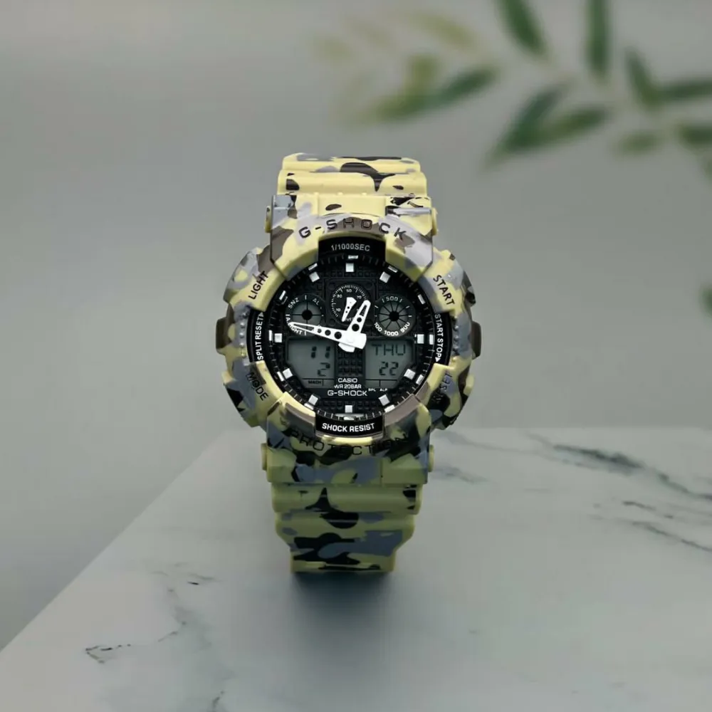 Green Army Chronograph G-Shock Rubber Strap Wrist Watch For Men