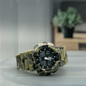 Green Army Chronograph G-Shock Rubber Strap Wrist Watch For Men