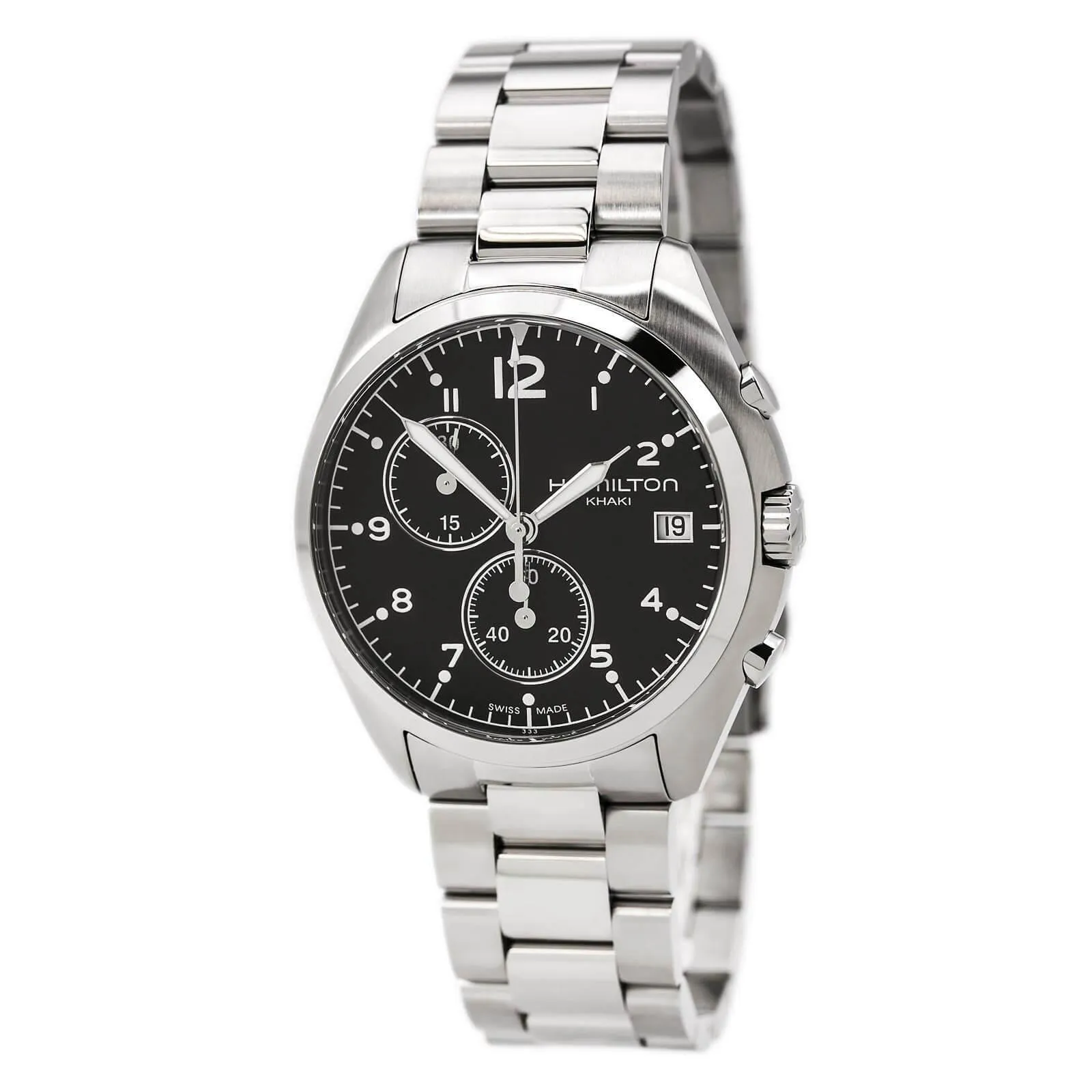Hamilton H76512133 Men' s Khaki Pilot Pioneer Black Dial Steel Bracelet Chronograph Watch