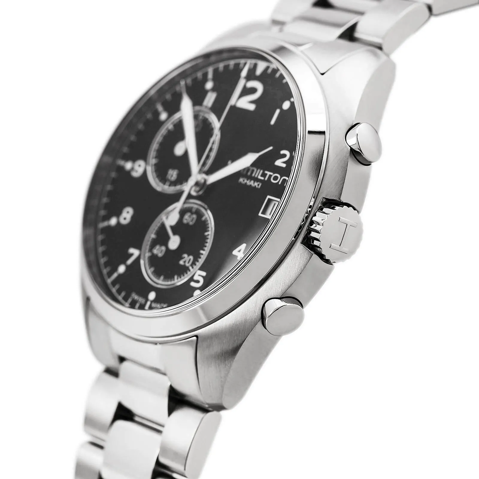 Hamilton H76512133 Men' s Khaki Pilot Pioneer Black Dial Steel Bracelet Chronograph Watch
