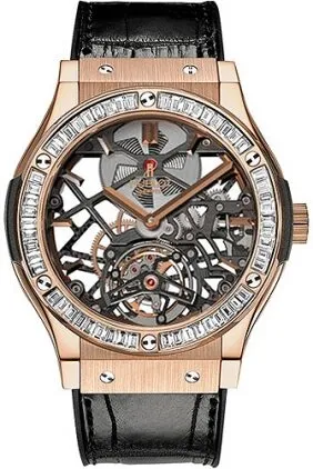 Hublot Classic Fusion Tourbillon 18K King Gold Baguette Diamond Men's Watch 505.OX.0180.LR.1904