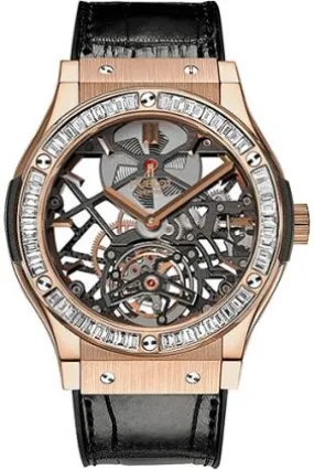 Hublot Classic Fusion Tourbillon 18K King Gold Baguette Diamond Men's Watch 505.OX.0180.LR.1904