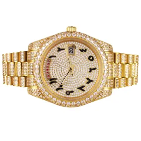 Icy Bubble Bezel Arabic Dial Gold Tone Automatic Movement Watch