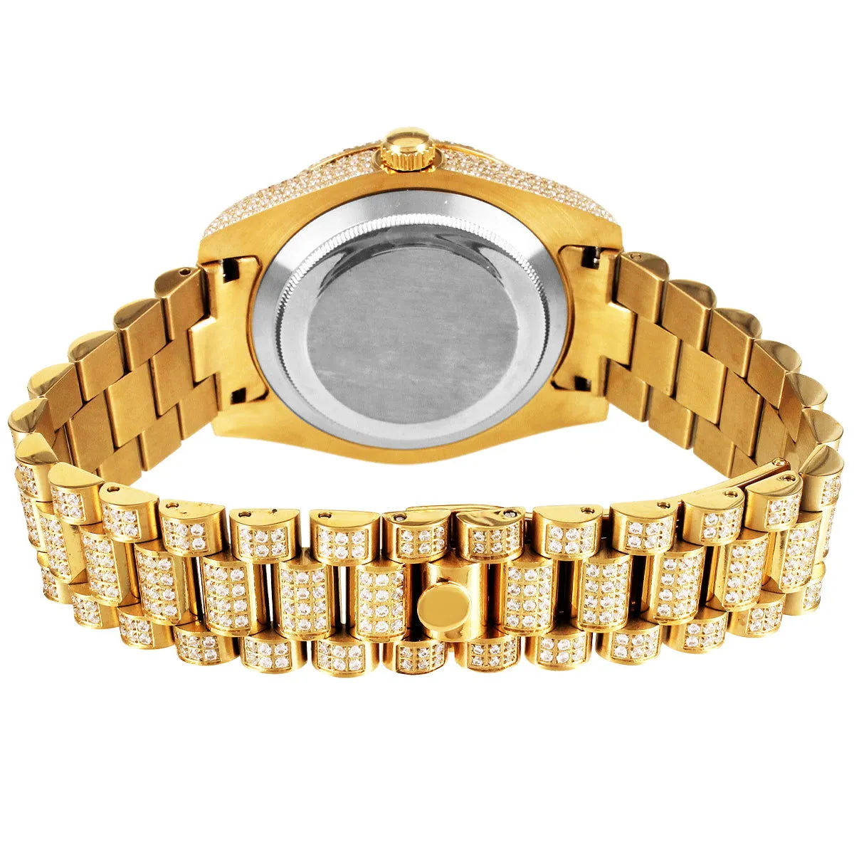 Icy Bubble Bezel Arabic Dial Gold Tone Automatic Movement Watch