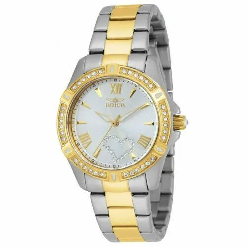 Invicta 21418 Women's Angel Crystal Accented Bezel Silver Tone Dial Two Tone Steel Watch