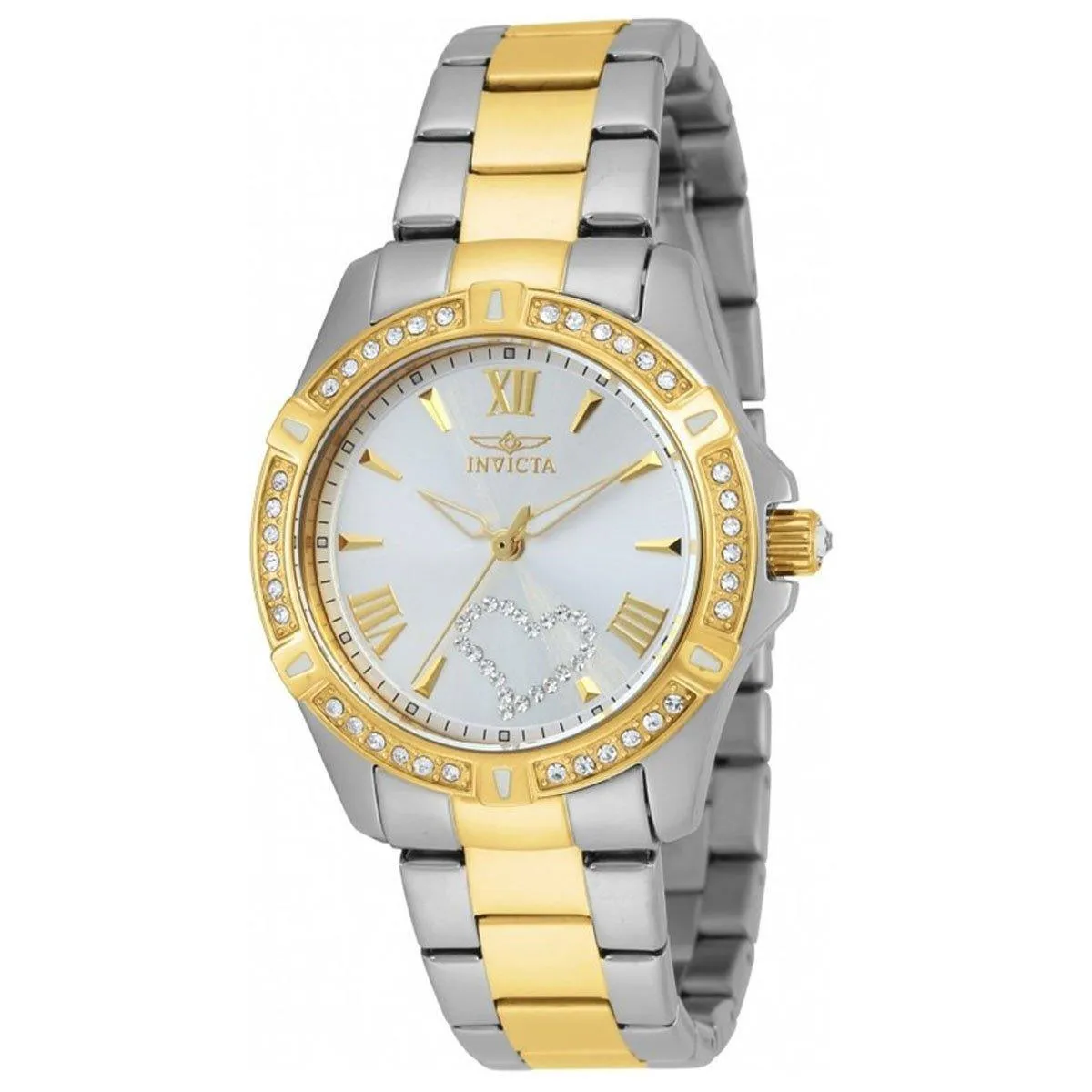 Invicta 21418 Women's Angel Crystal Accented Bezel Silver Tone Dial Two Tone Steel Watch