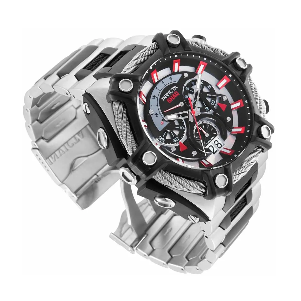 Invicta Men's Chronograph Watch - Shaq Quartz Black and Silver Dial Bracelet | 33680