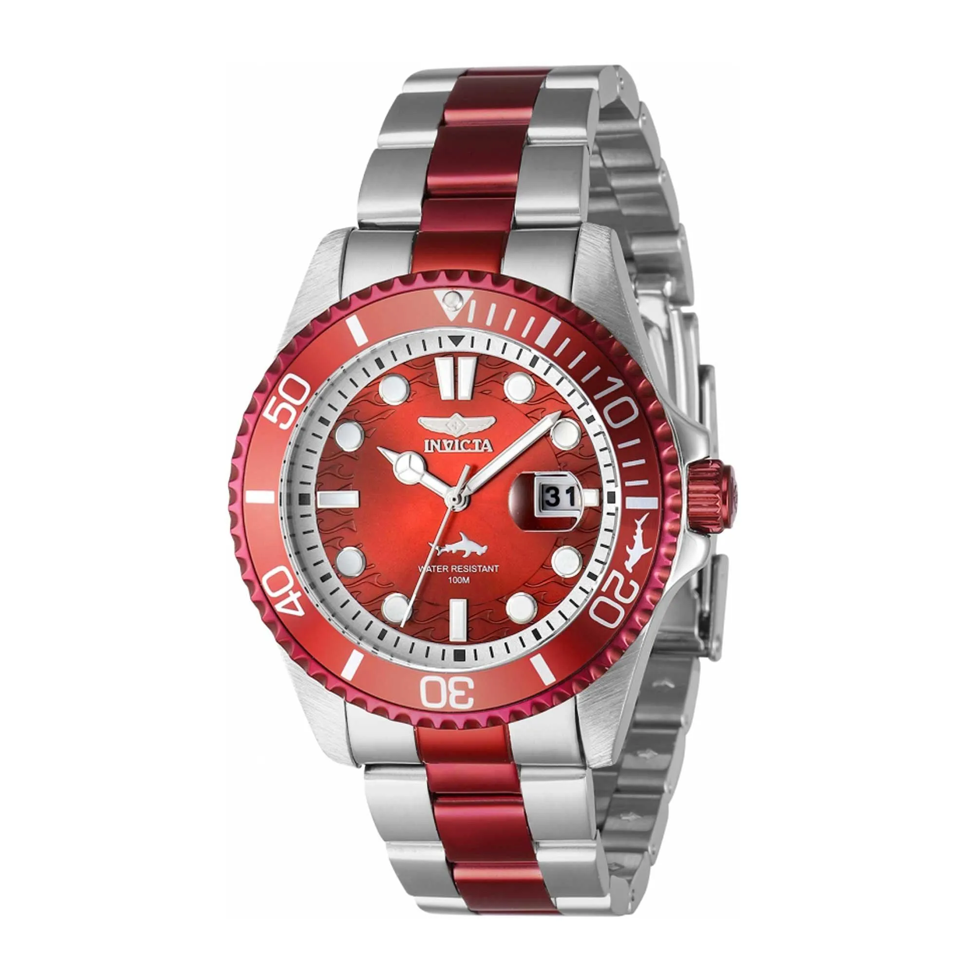 Invicta Men's Quartz Watch - Pro Diver Red Dial Two Tone Steel Bracelet | 40940