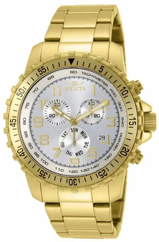 Invicta Men's Specialty Pilot Chronograph Watch - Silver Dial Yellow Gold Steel