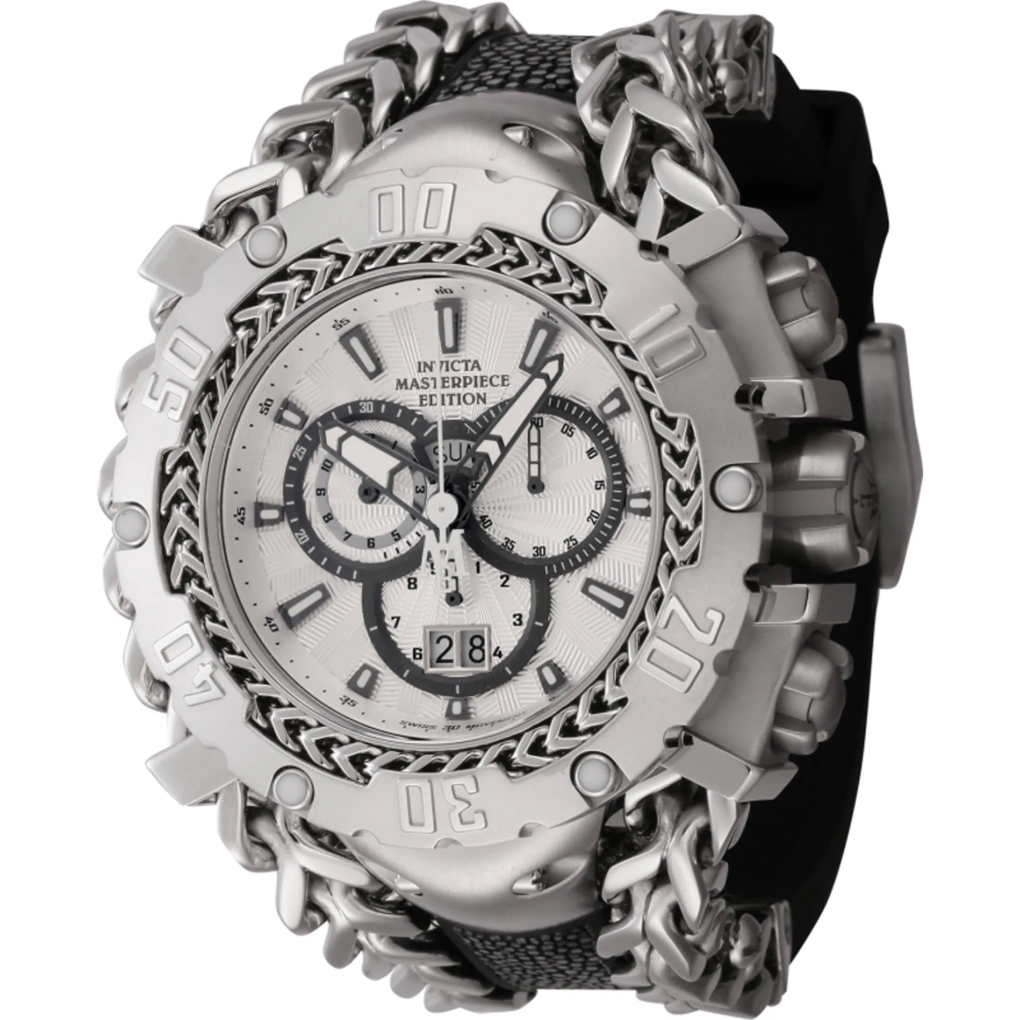 Invicta Men's Watch - Masterpiece Chronograph Gunmetal and Silver Dial Strap | 44617