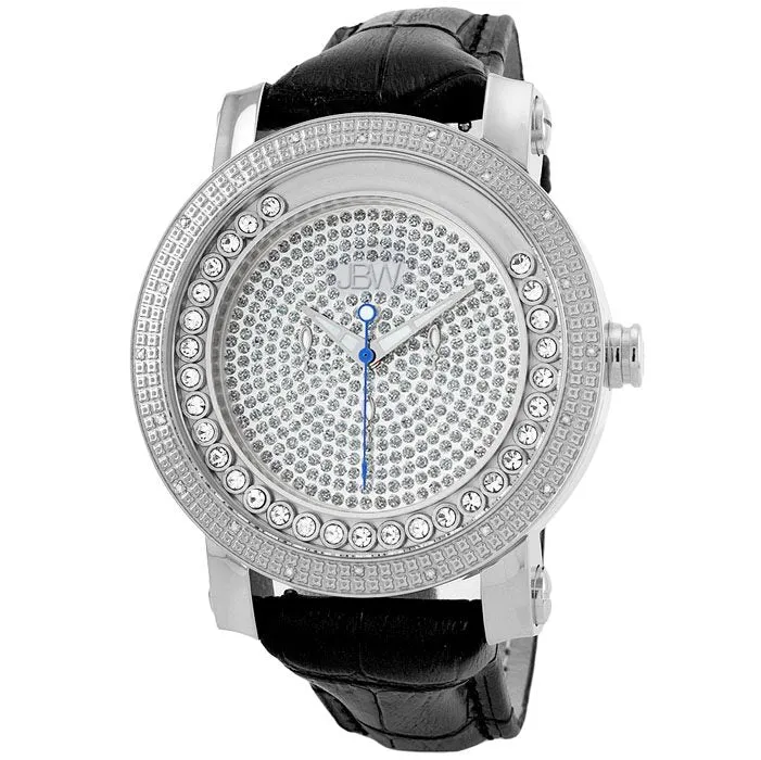 JBW Hendrix Steel Case Black Leather Strap White Crystal Pave Dial Men's Watch JB-6211L-G