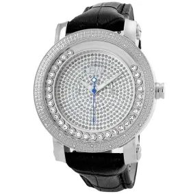 JBW Hendrix Steel Case Black Leather Strap White Crystal Pave Dial Men's Watch JB-6211L-G