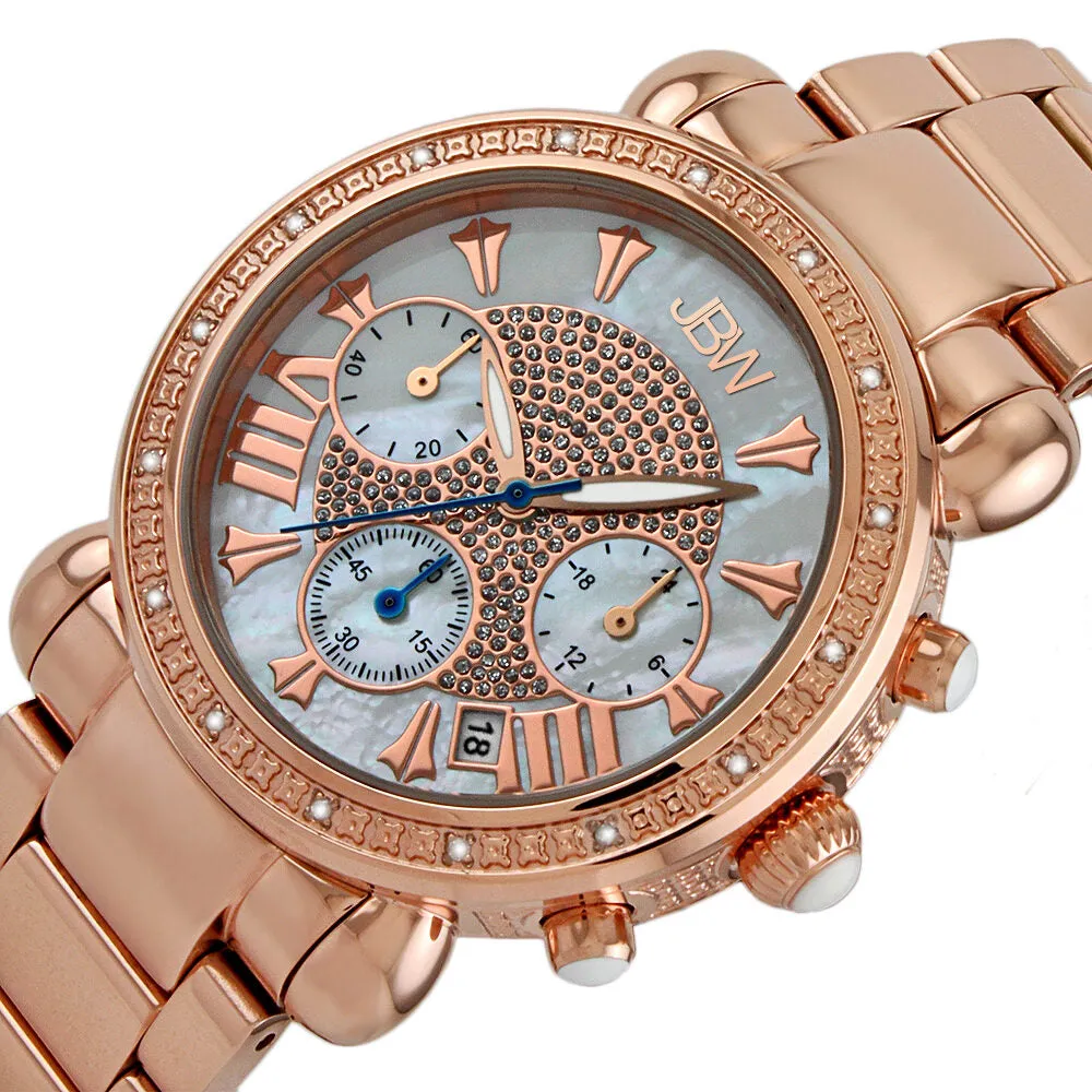 JBW Victory Chronograph Mother of Pearl Dial Rose Gold-Plated Diamond Ladies Watch JB-6210-K