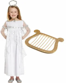 Kids Girls Dress Up Angel Christmas with Harp Nativity Fancy Dress Costume
