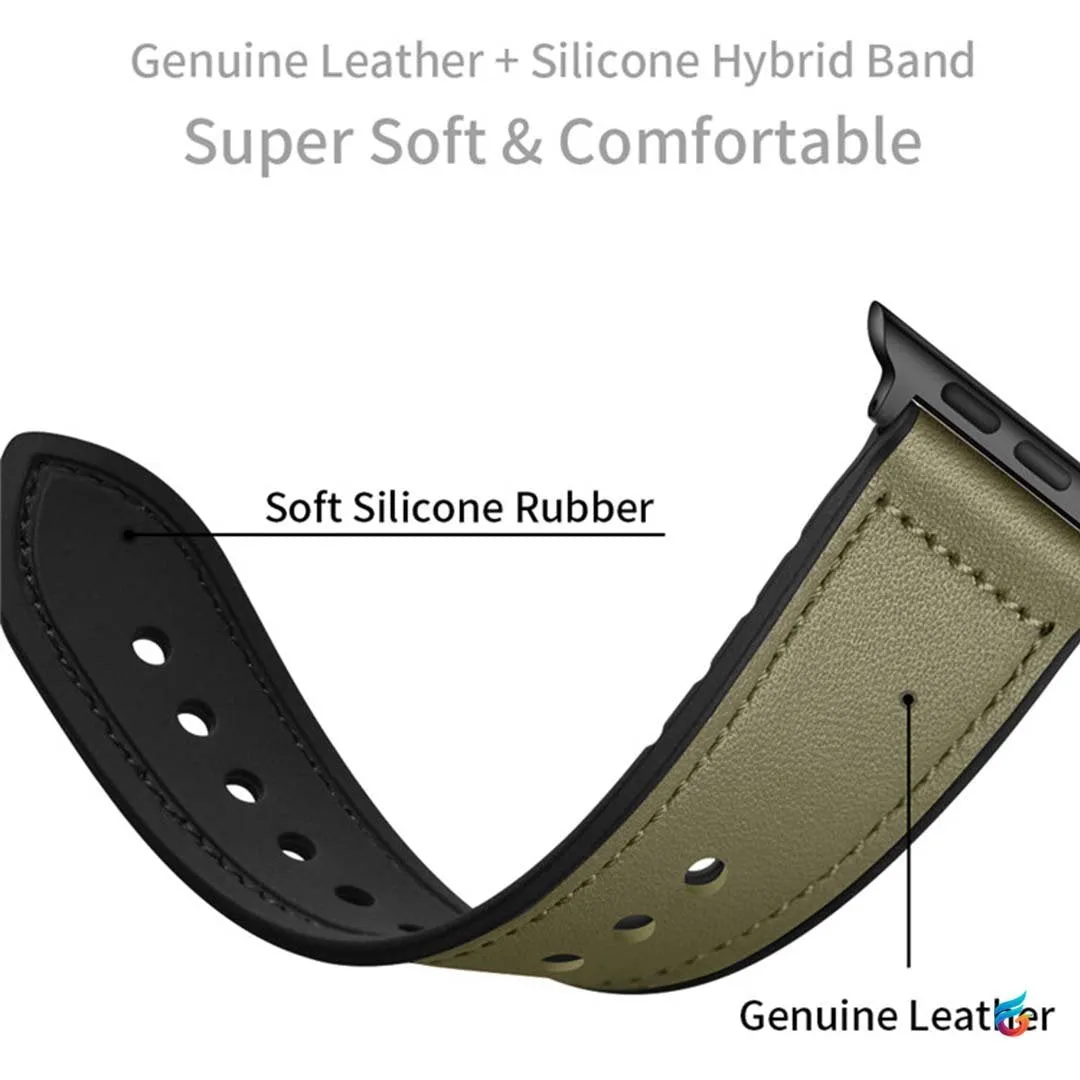 Leather & Soft Silicon Combine iWatch Strap for 45MM