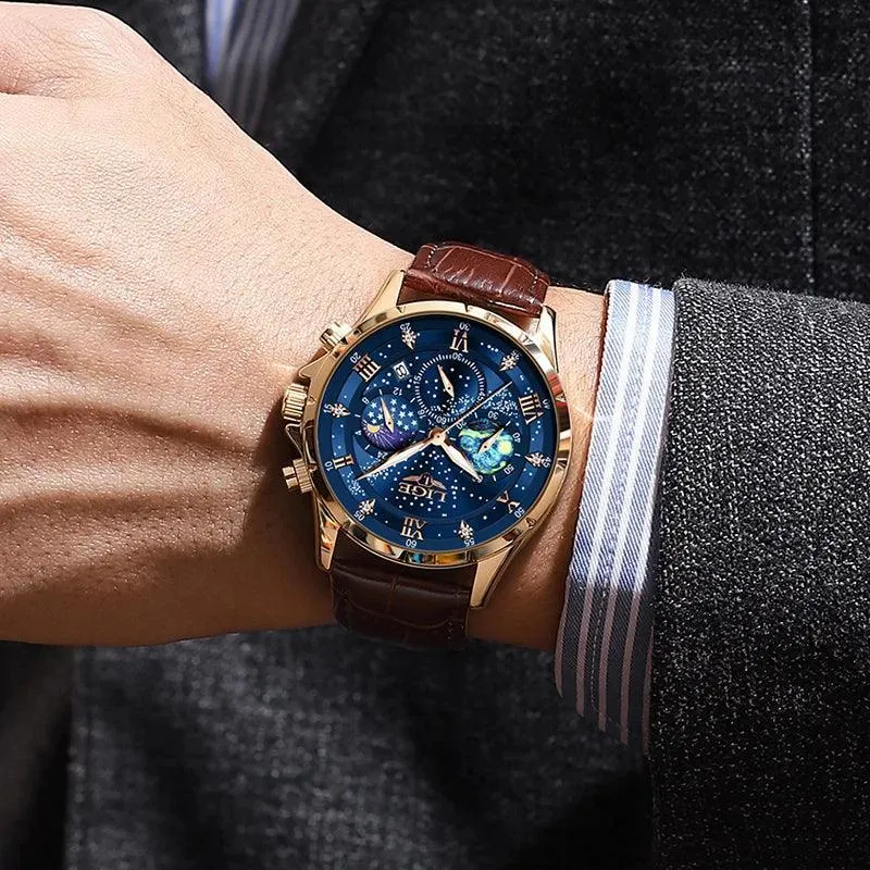 LIGE Leather Strap Chronograph Sport Watch: Stylish Waterproof Wristwatch
