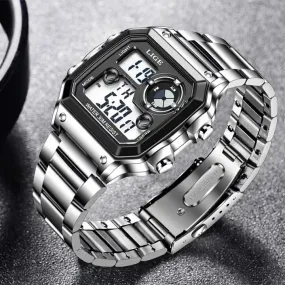 LIGE LG8921 new design china men digital watch steel band waterproof night light Multifunction display watch Casual wristwatch