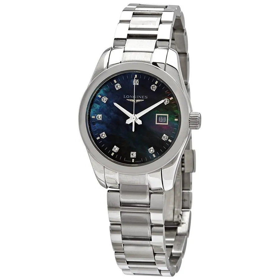 Longines Conquest Classic Black Mother of Pearl Diamond Dial Ladies Watch L22864886 L2.286.4.88.6