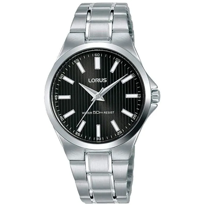 Lorus Women's Analogue Watch with Stainless Steel Bracelet & Black Sunray Dial RG229PX9