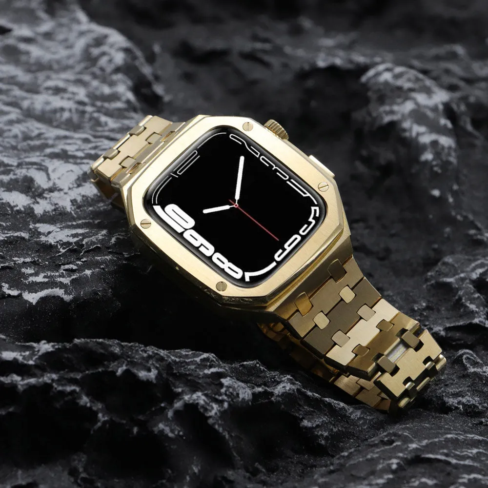 Luxury Band Case Compatible Apple Watch Series 7/8 45mm Men Rugged Protective Case Drop-proof Metal Bumper with Strap