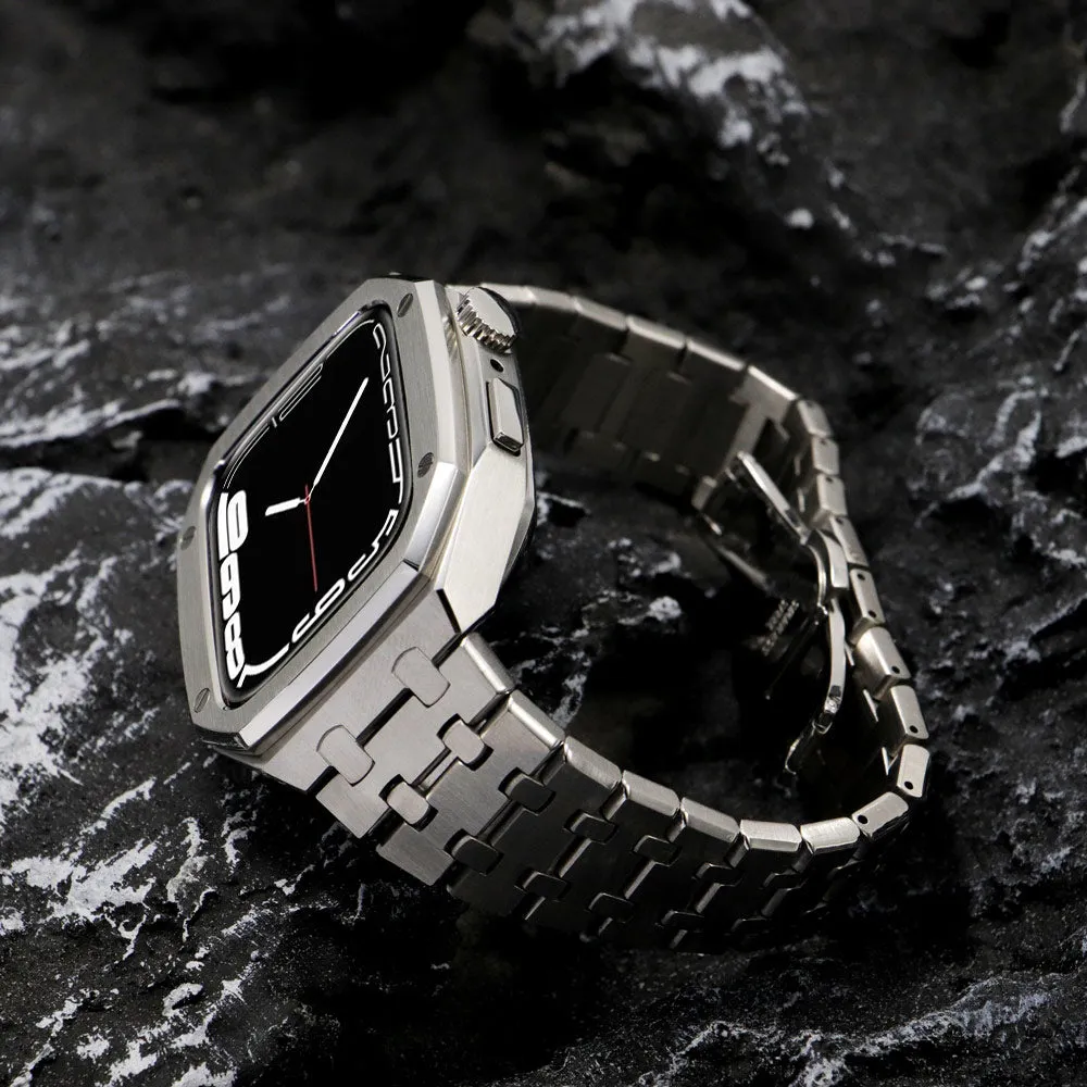 Luxury Band Case Compatible Apple Watch Series 7/8 45mm Men Rugged Protective Case Drop-proof Metal Bumper with Strap