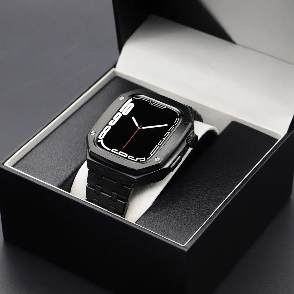 Luxury Band Case Compatible Apple Watch Series 7/8 45mm Men Rugged Protective Case Drop-proof Metal Bumper with Strap