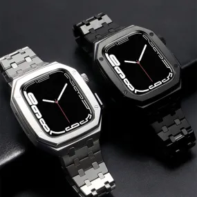 Luxury Band Case Compatible Apple Watch Series 7/8 45mm Men Rugged Protective Case Drop-proof Metal Bumper with Strap