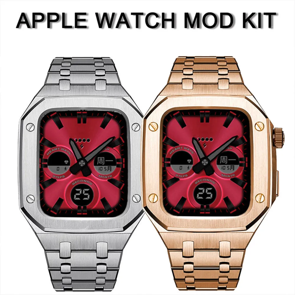 Luxury Band Case Compatible Apple Watch Series 7/8 45mm Men Rugged Protective Case Drop-proof Metal Bumper with Strap