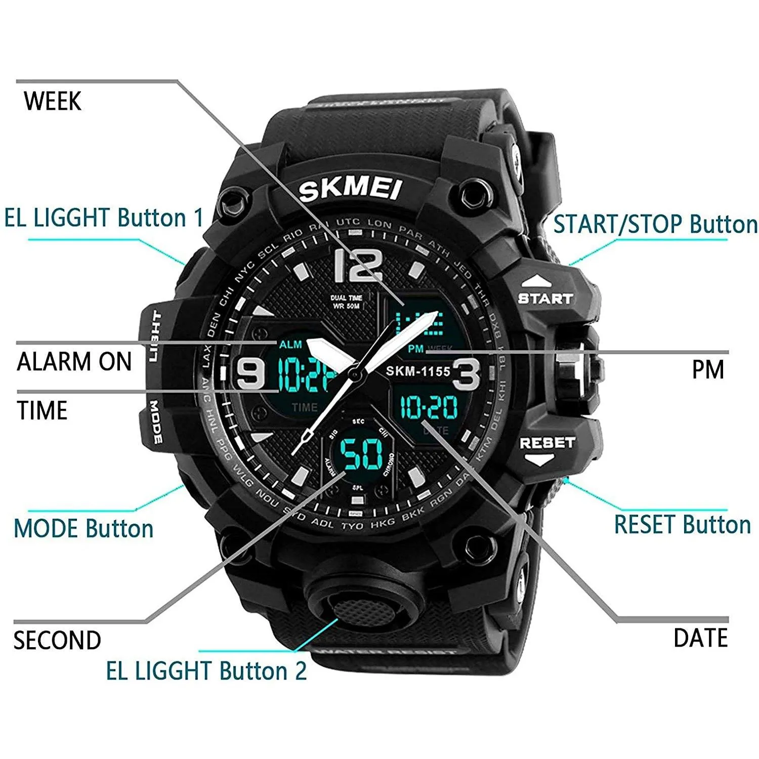 LYMFHCH Large Dual Dial Time Outdoor Army Wrist Watch Tactical
