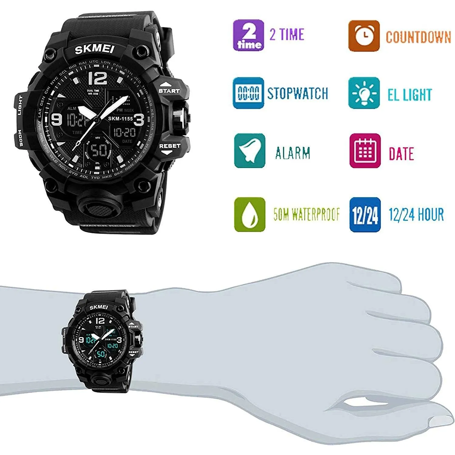 LYMFHCH Large Dual Dial Time Outdoor Army Wrist Watch Tactical