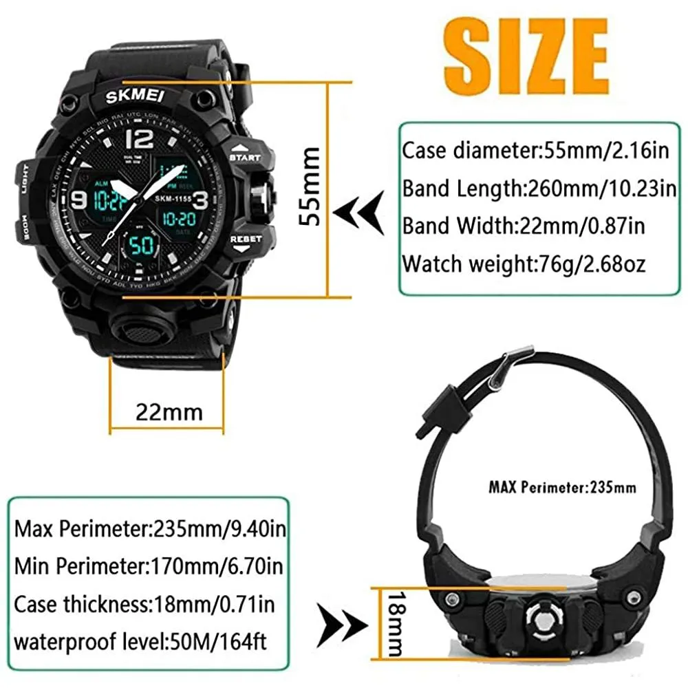 LYMFHCH Large Dual Dial Time Outdoor Army Wrist Watch Tactical