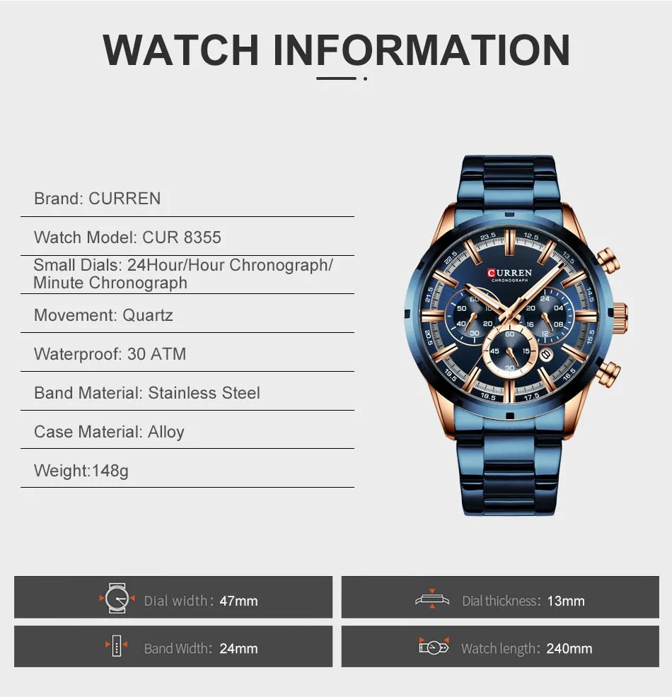 Men Watch Top Luxury Brand Sports Quartz | Waterproof Chronograph Wristwatch | Relogio Masculino